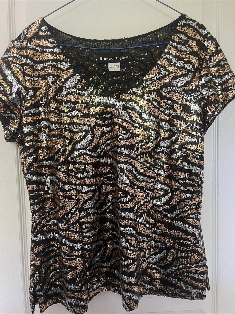 Bianca Nygaard Gold & Silver Sequin Animal-Print Women’s Top